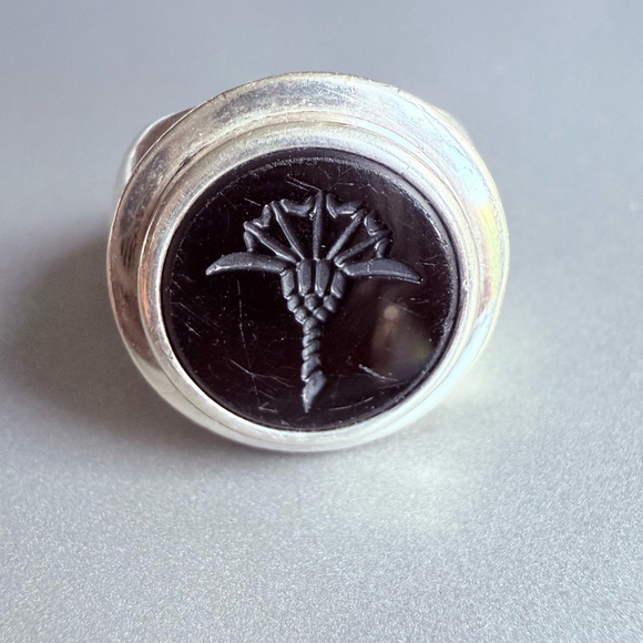 Jewelry - Joop! Sterling Silver 925 Carved Onyx Intaglio Flower Signet Stamp Vintage Ring